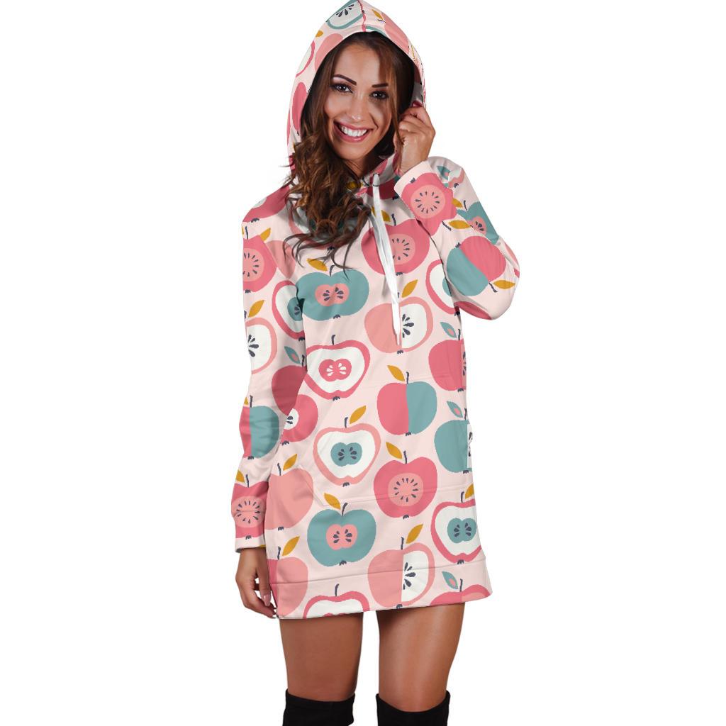 Apple Pattern Print Women Hoodie Dress-grizzshop