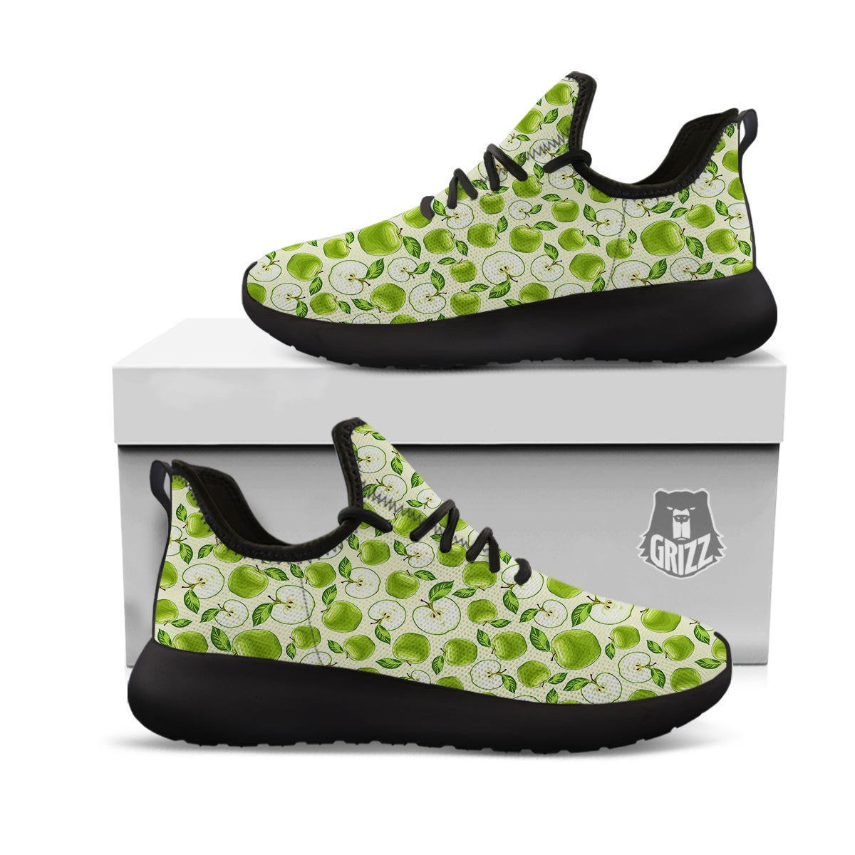 Apple Print Pattern Black Athletic Shoes-grizzshop