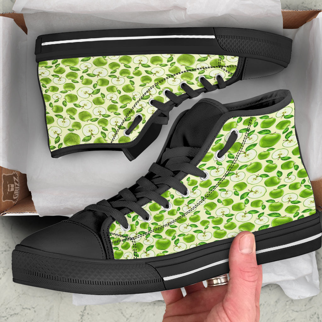 Apple Print Pattern Black High Top Shoes-grizzshop