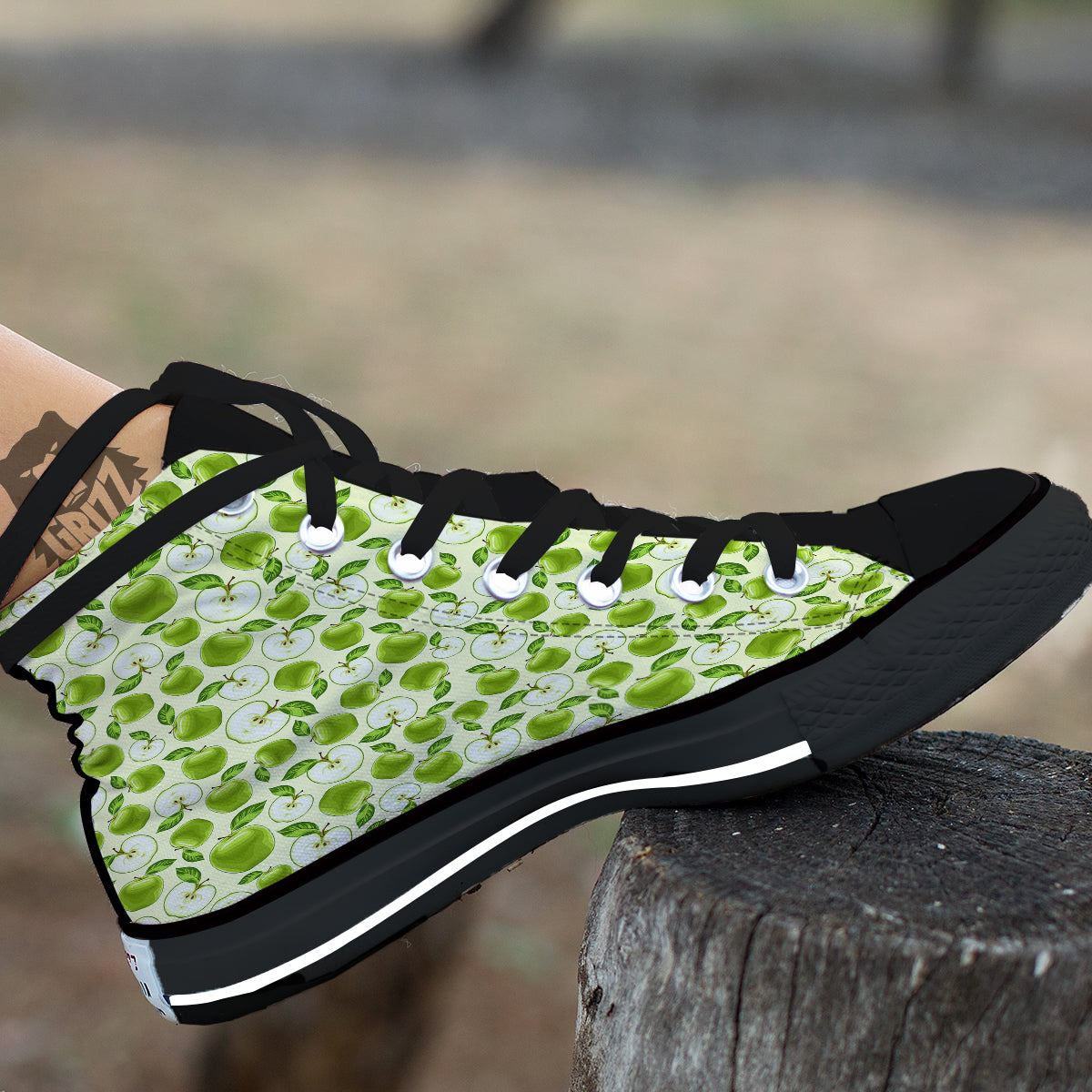 Apple Print Pattern Black High Top Shoes-grizzshop