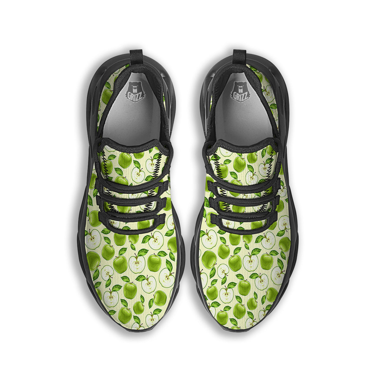 Apple Print Pattern Black Running Shoes-grizzshop