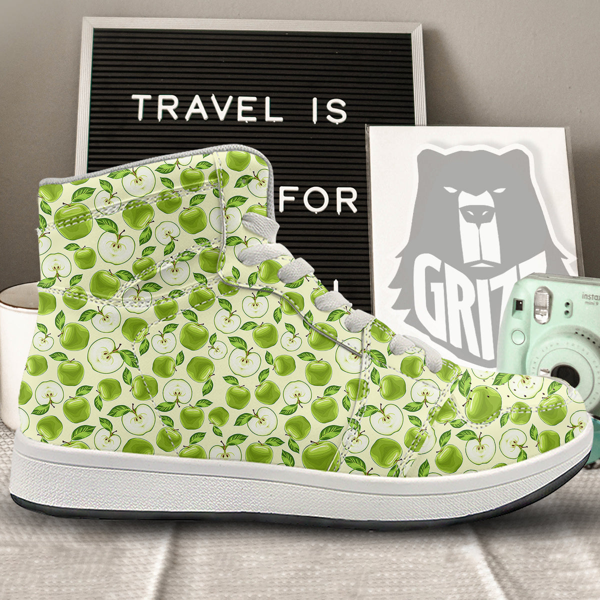 Apple Print Pattern High Top Sneakers-grizzshop
