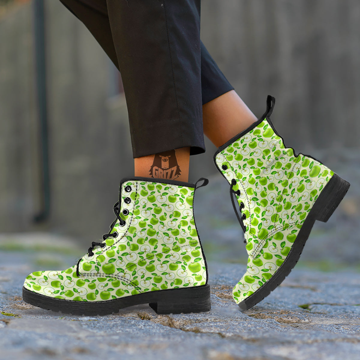 Apple Print Pattern Leather Boots-grizzshop