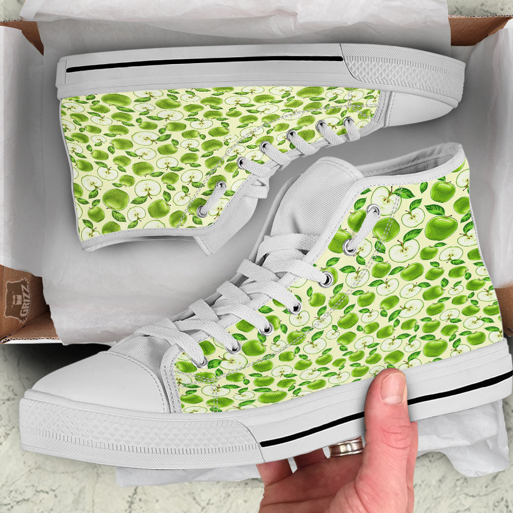 Apple Print Pattern White High Top Shoes-grizzshop