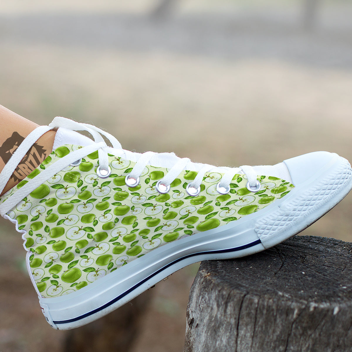 Apple Print Pattern White High Top Shoes-grizzshop