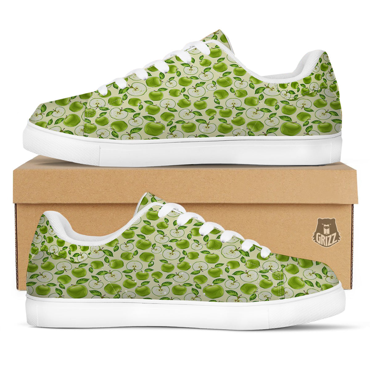 Apple Print Pattern White Low Top Sneakers-grizzshop