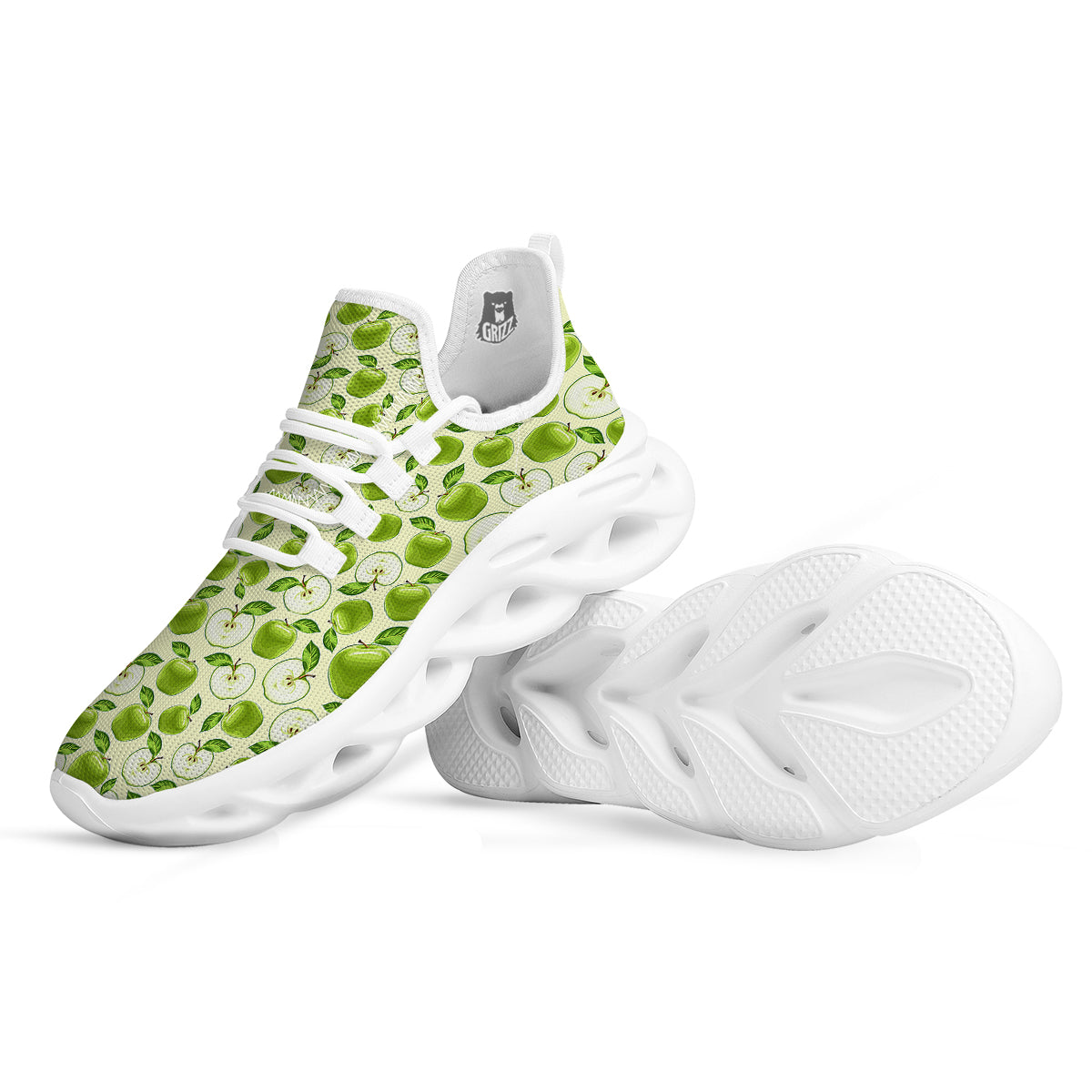 Apple Print Pattern White Running Shoes-grizzshop