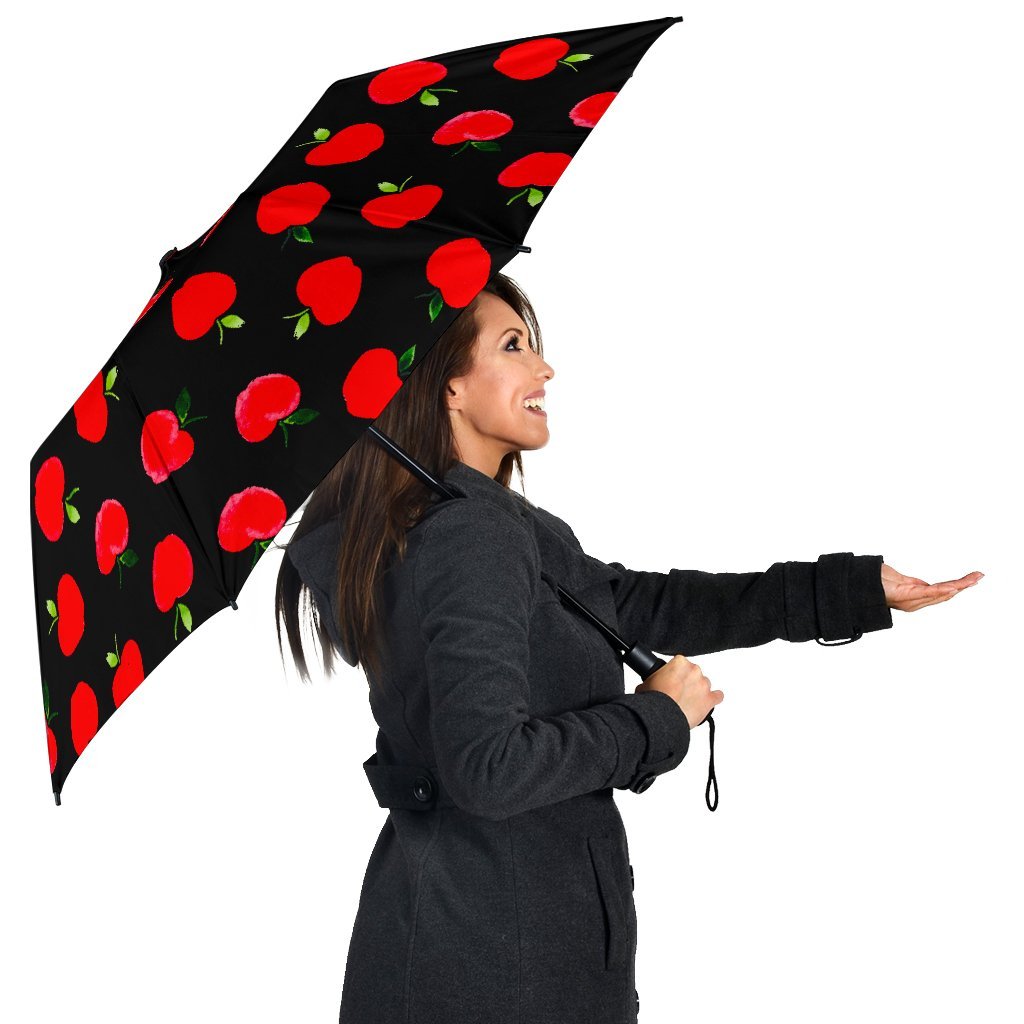 Apple Red Pattern Print Automatic Foldable Umbrella-grizzshop