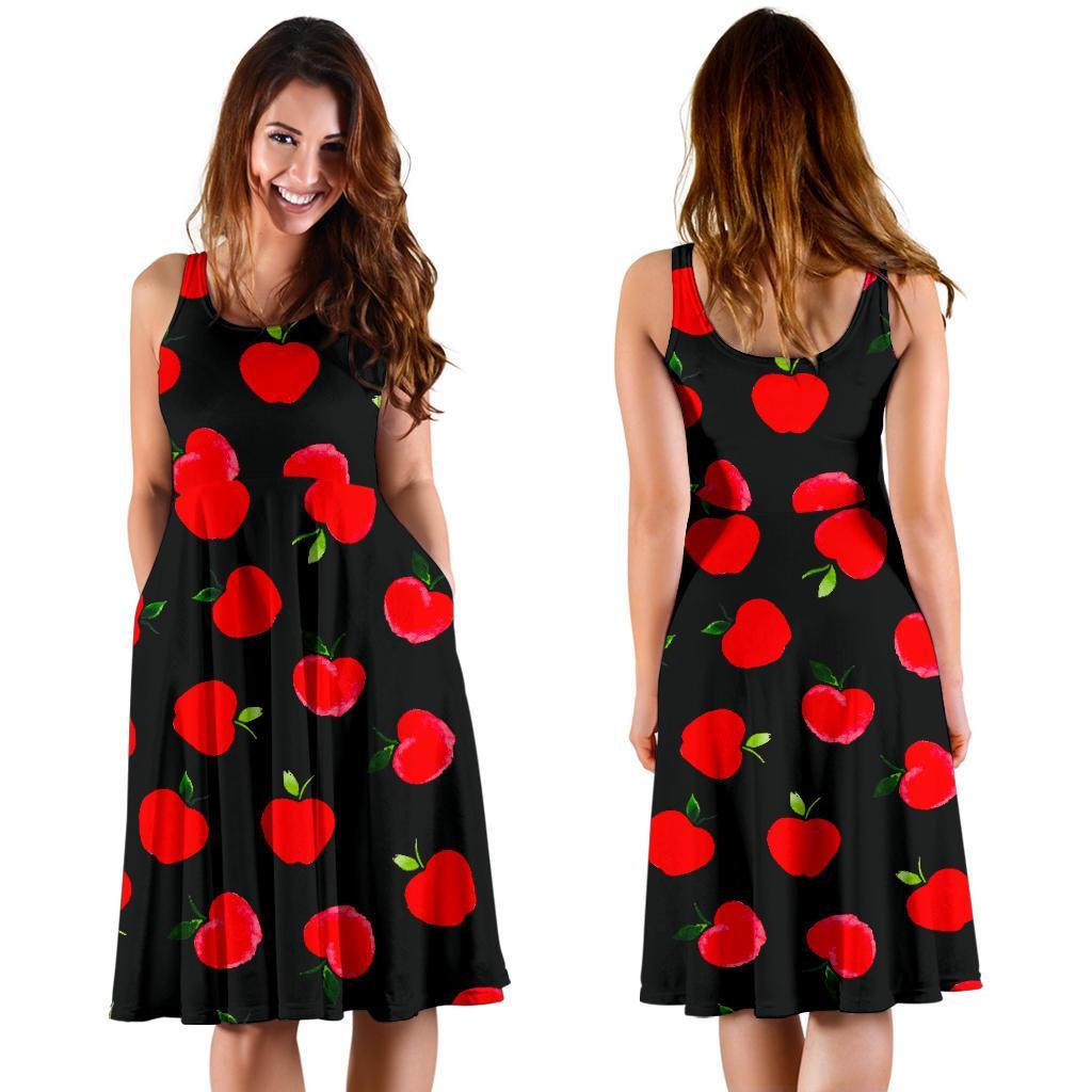 Apple Red Pattern Print Dress-grizzshop