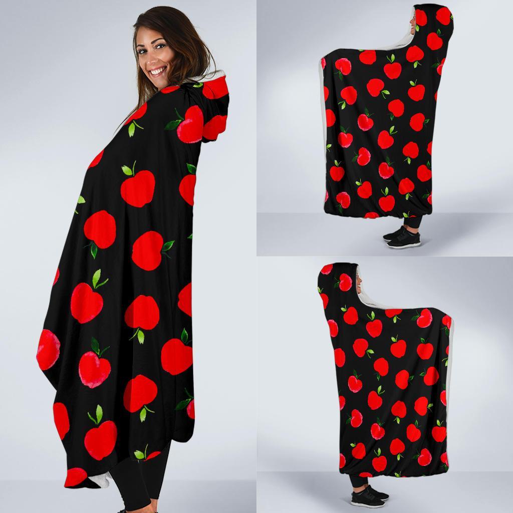 Apple Red Pattern Print Hooded Blanket-grizzshop