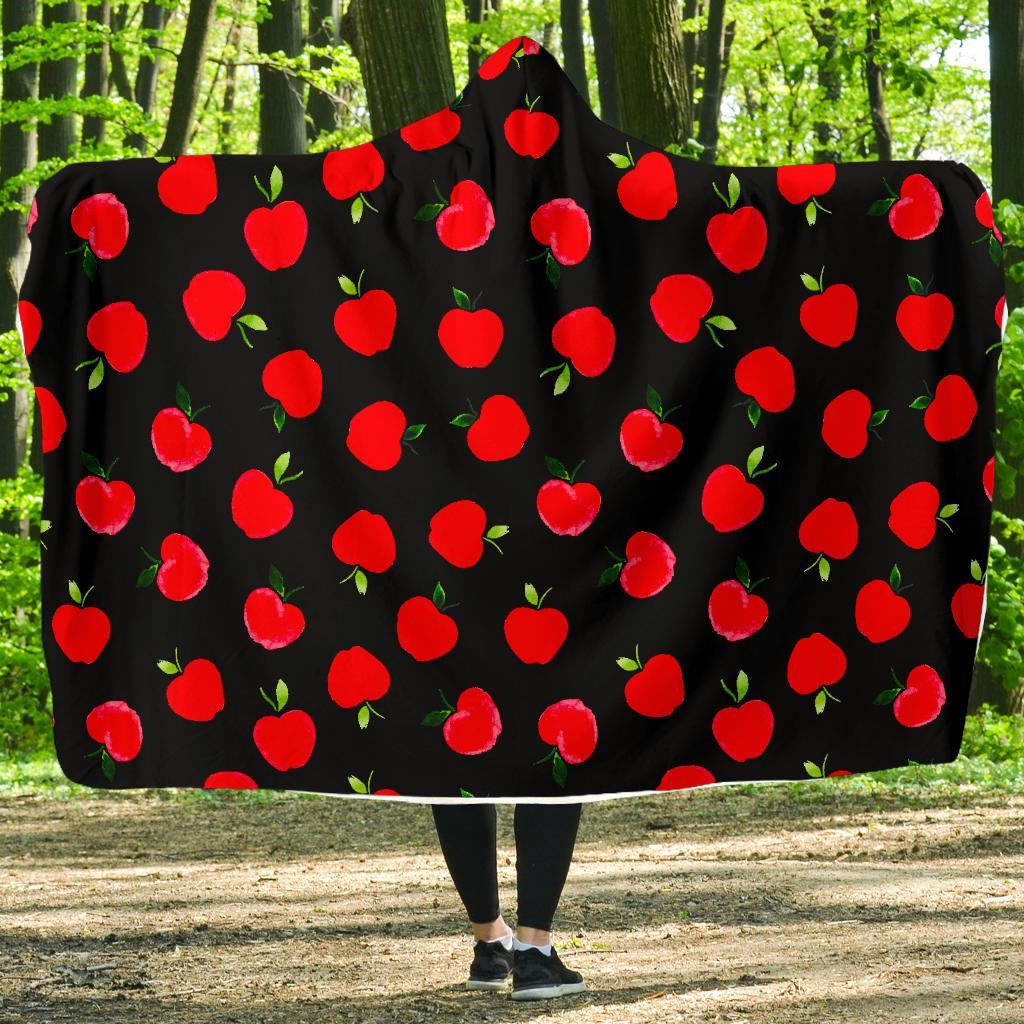 Apple Red Pattern Print Hooded Blanket-grizzshop