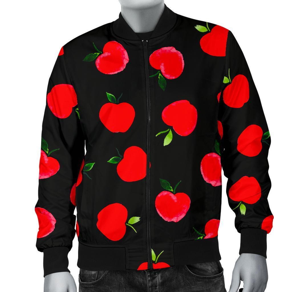 Apple Red Pattern Print Men's Bomber Jacket-grizzshop