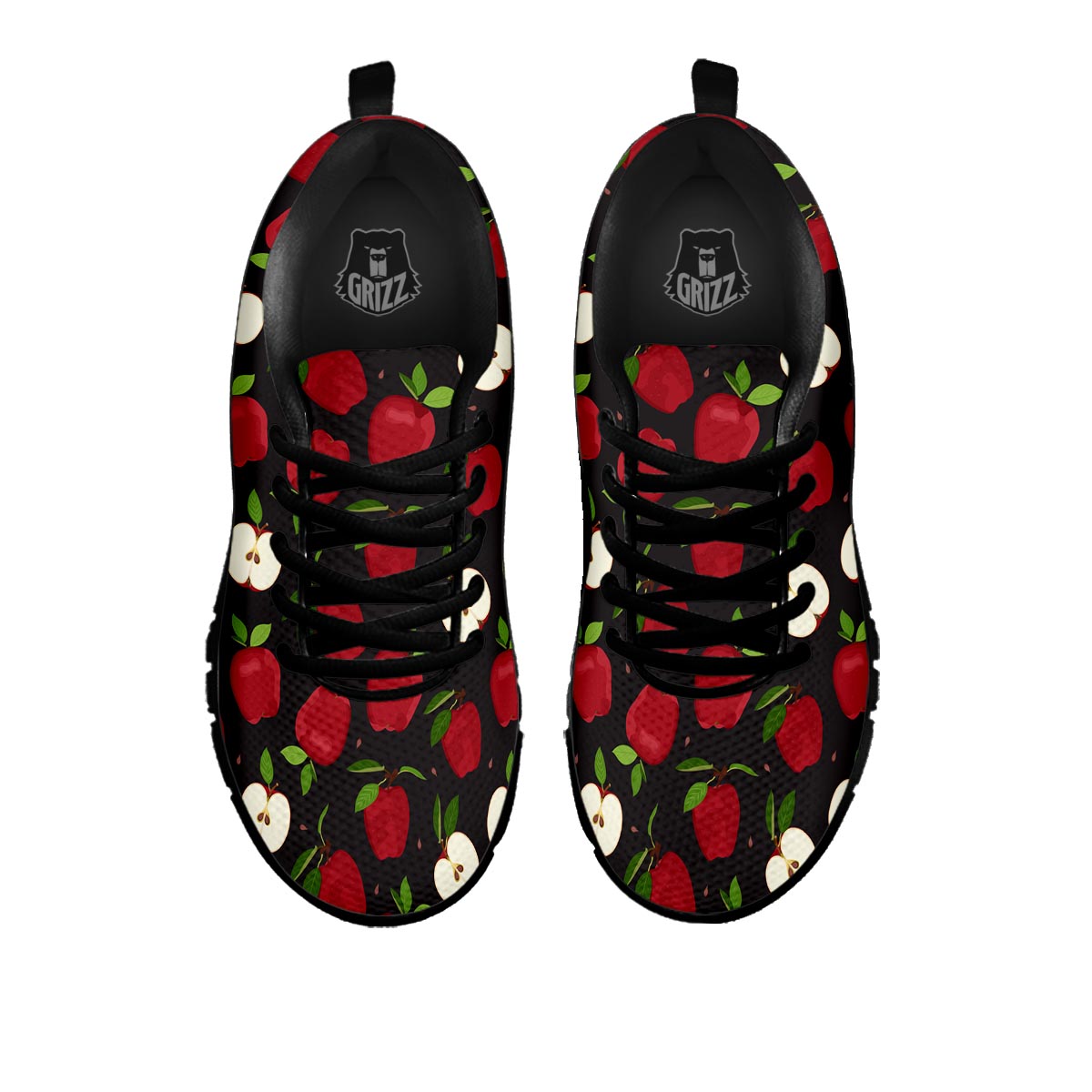 Apple Red Print Pattern Black Sneaker-grizzshop