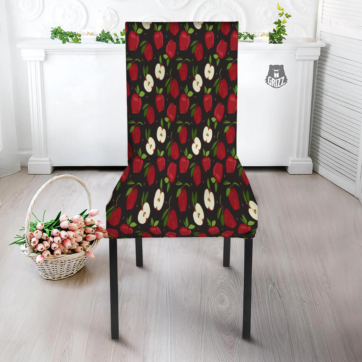 Apple Red Print Pattern Dining Chair Slipcover-grizzshop