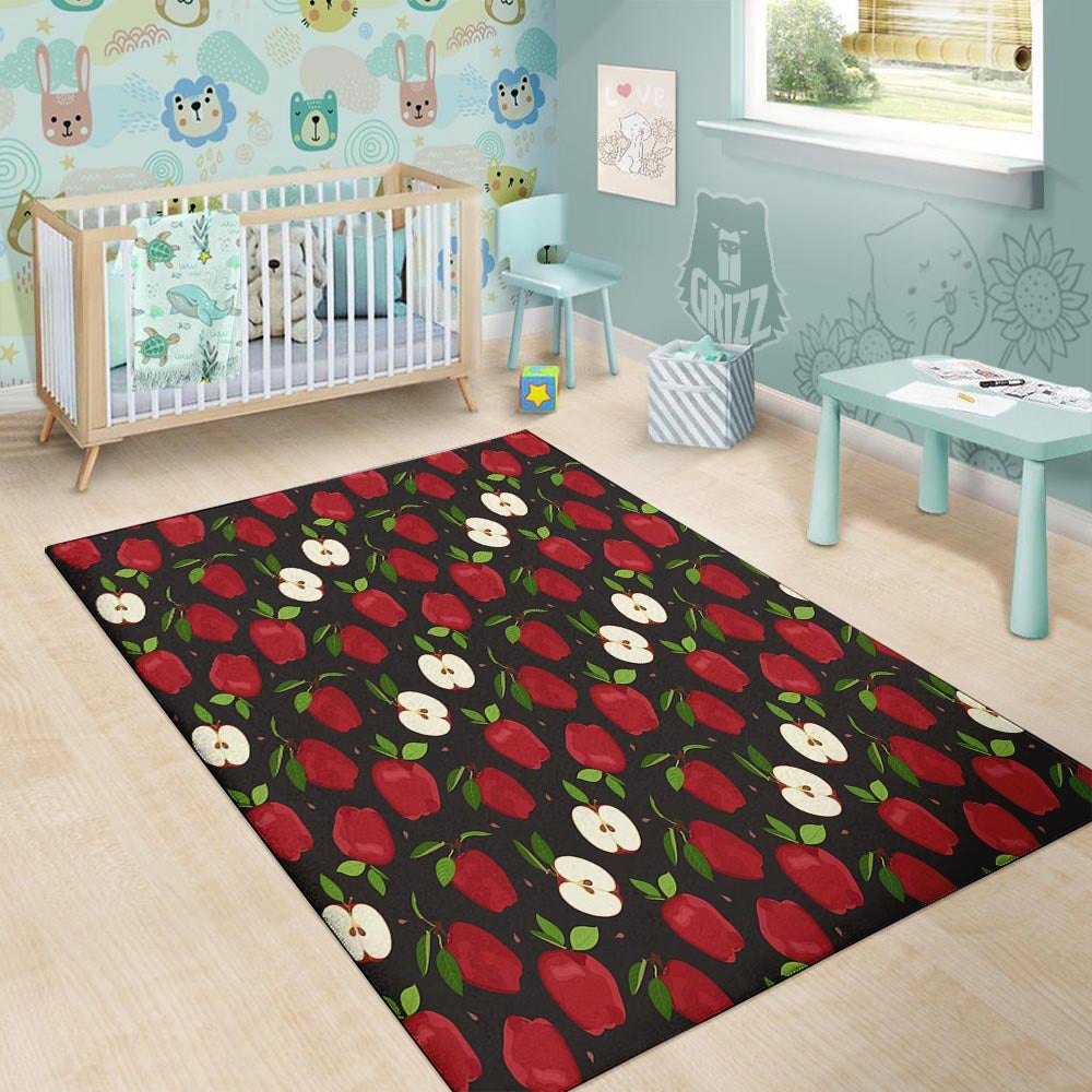 Apple Red Print Pattern Floor Mat-grizzshop