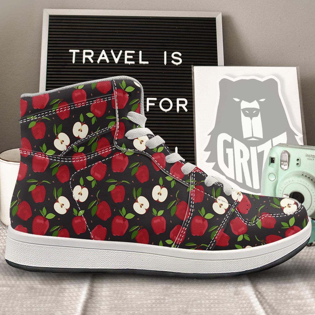 Apple Red Print Pattern High Top Sneakers-grizzshop