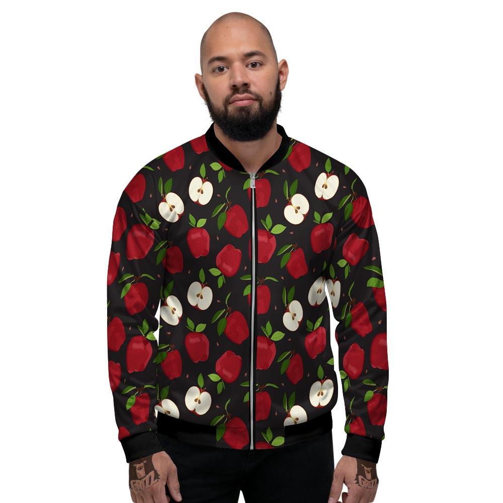 Apple Red Print Pattern Men's Bomber Jacket-grizzshop