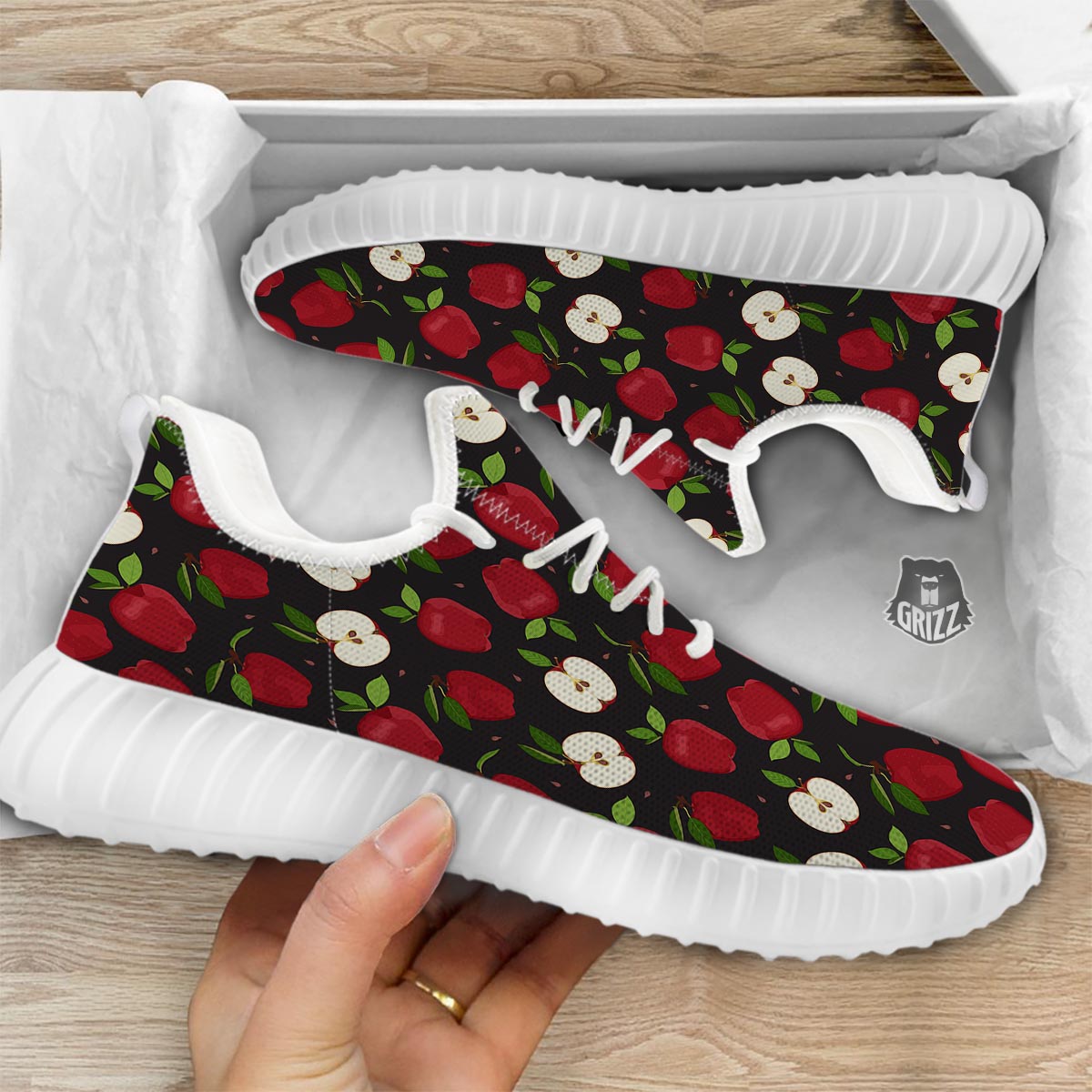 Apple Red Print Pattern White Walking Shoes-grizzshop