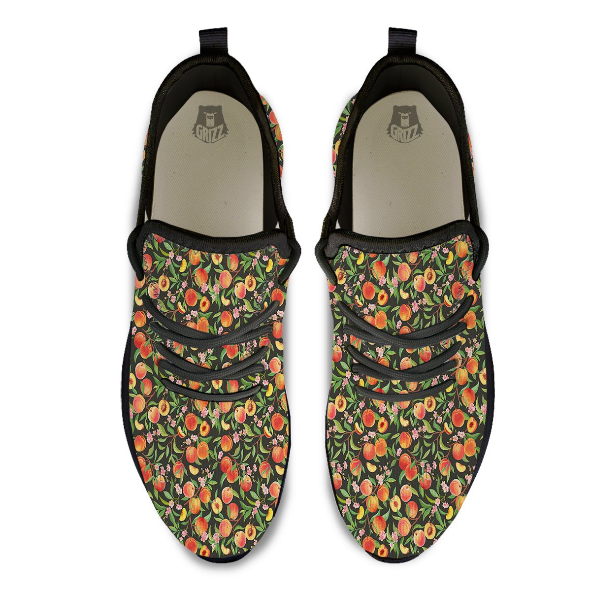 Apricot Print Pattern Black Athletic Shoes-grizzshop