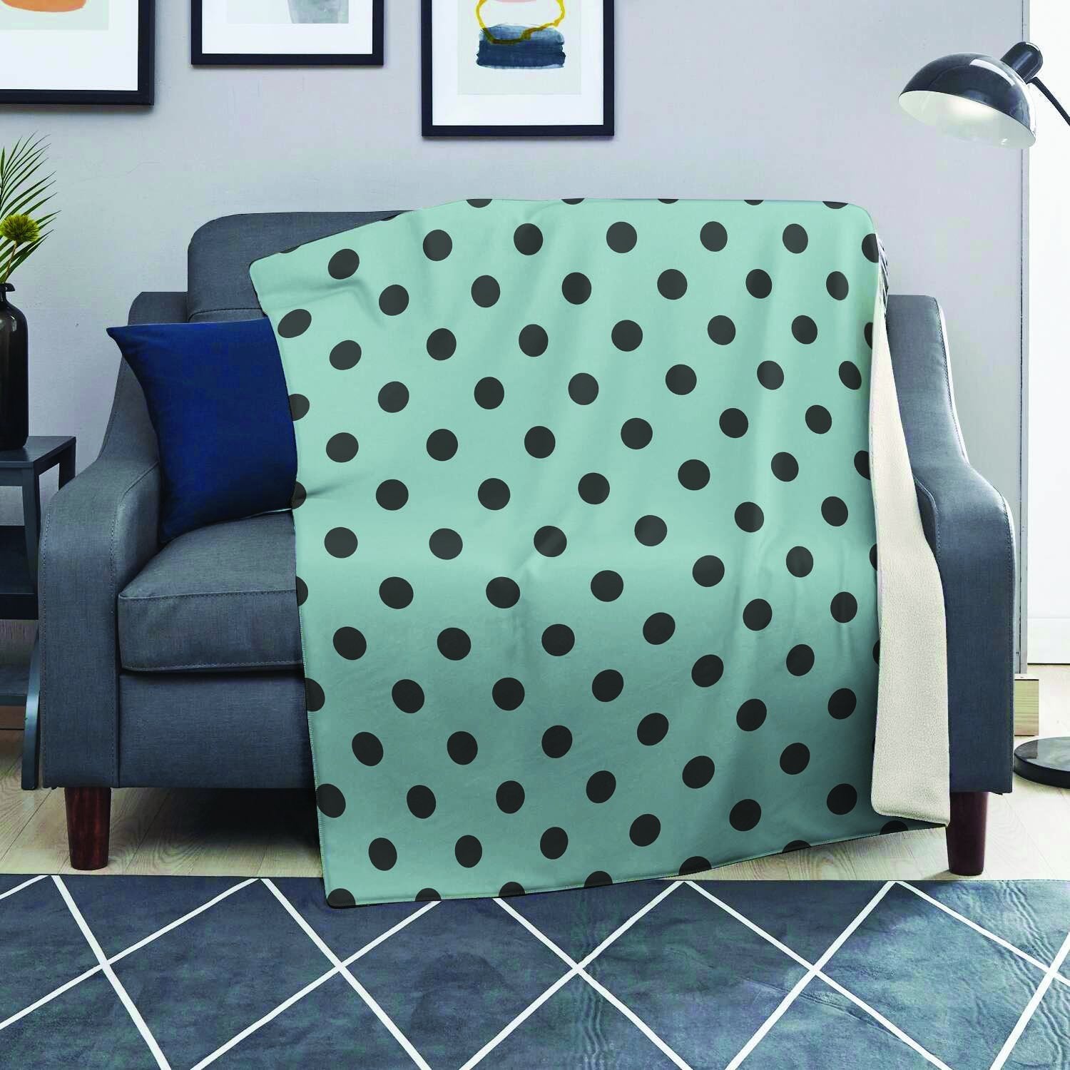 Aqua And Black Polka Dot Blanket-grizzshop
