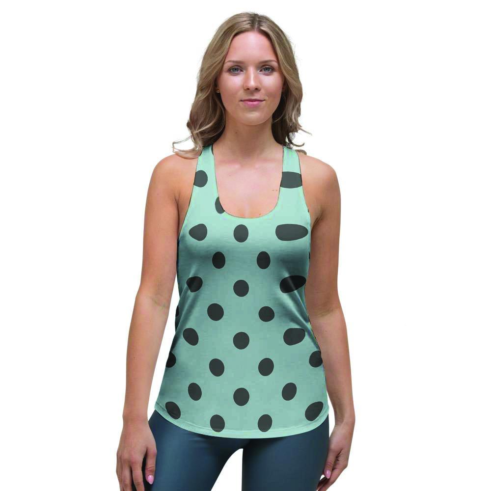 Aqua And Black Polka Dot Women's Racerback Tank Top-grizzshop