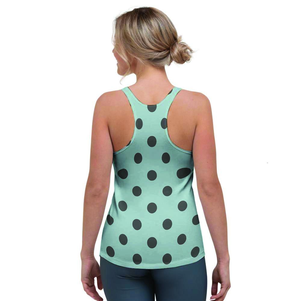Aqua And Black Polka Dot Women's Racerback Tank Top-grizzshop
