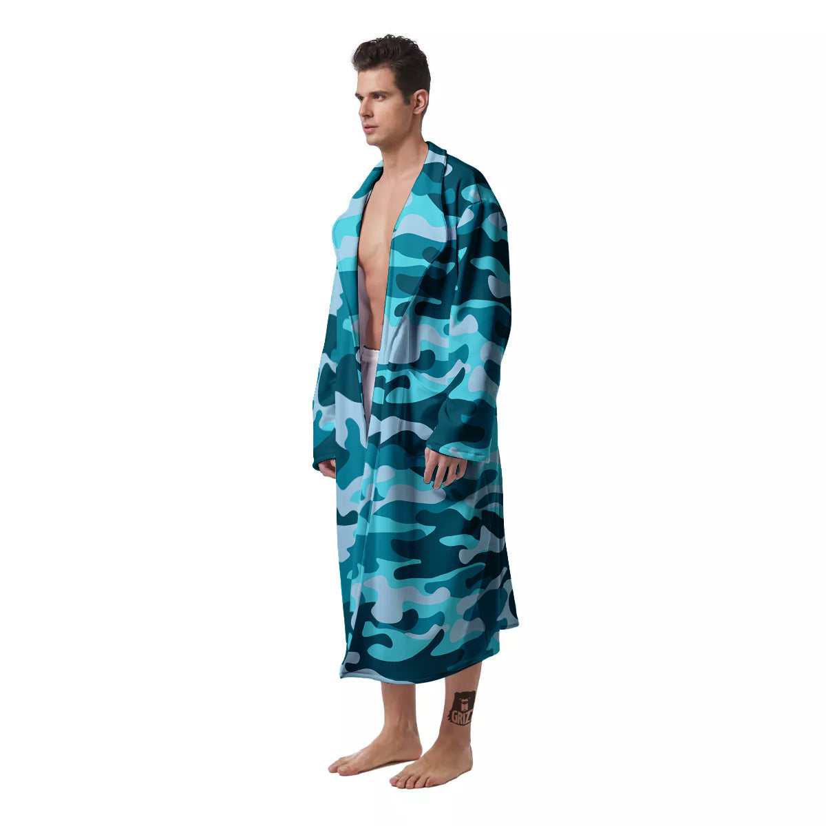Aqua Camo And Camouflage Print Men's Robe-grizzshop