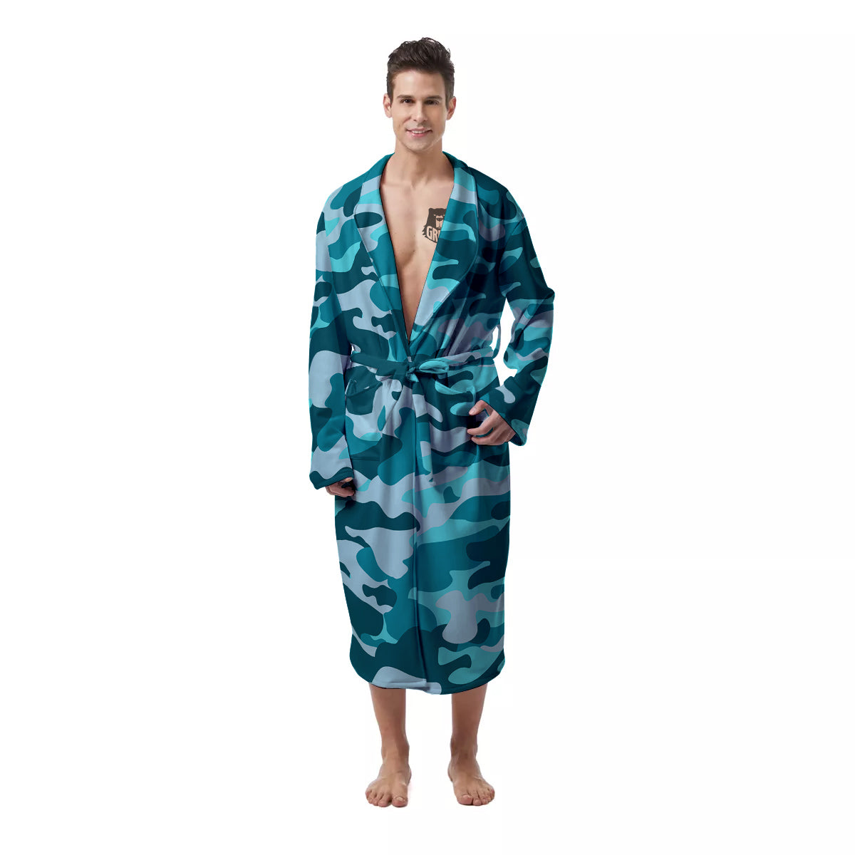 Aqua Camo And Camouflage Print Men's Robe-grizzshop