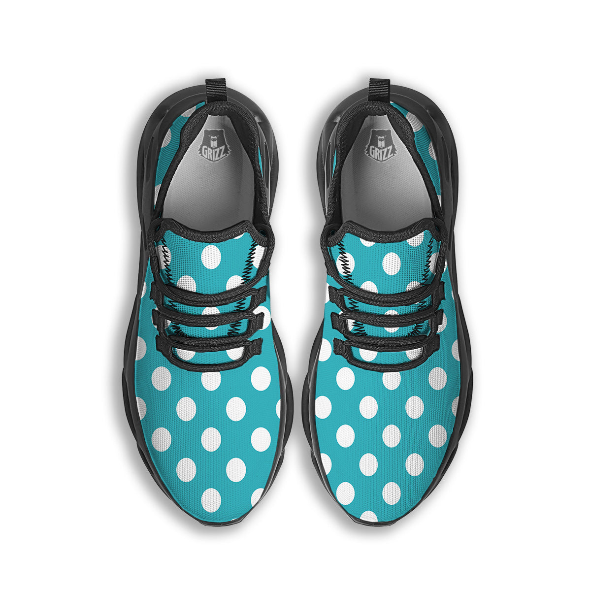 Aqua Color Polka Dot Print Pattern Black Running Shoes-grizzshop