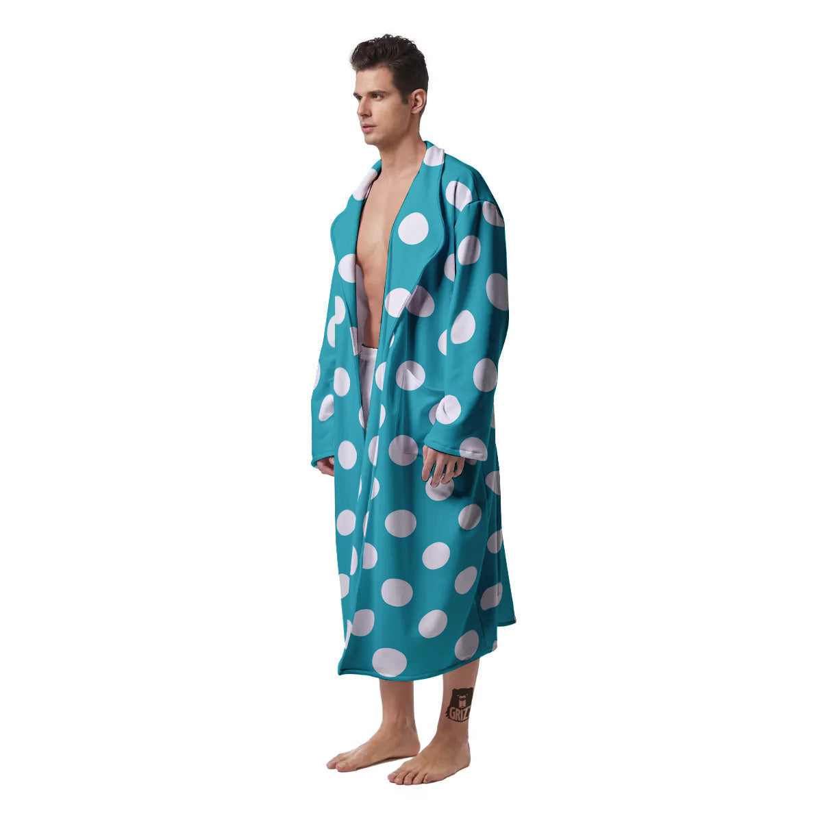 Aqua Color Polka Dot Print Pattern Men's Robe-grizzshop