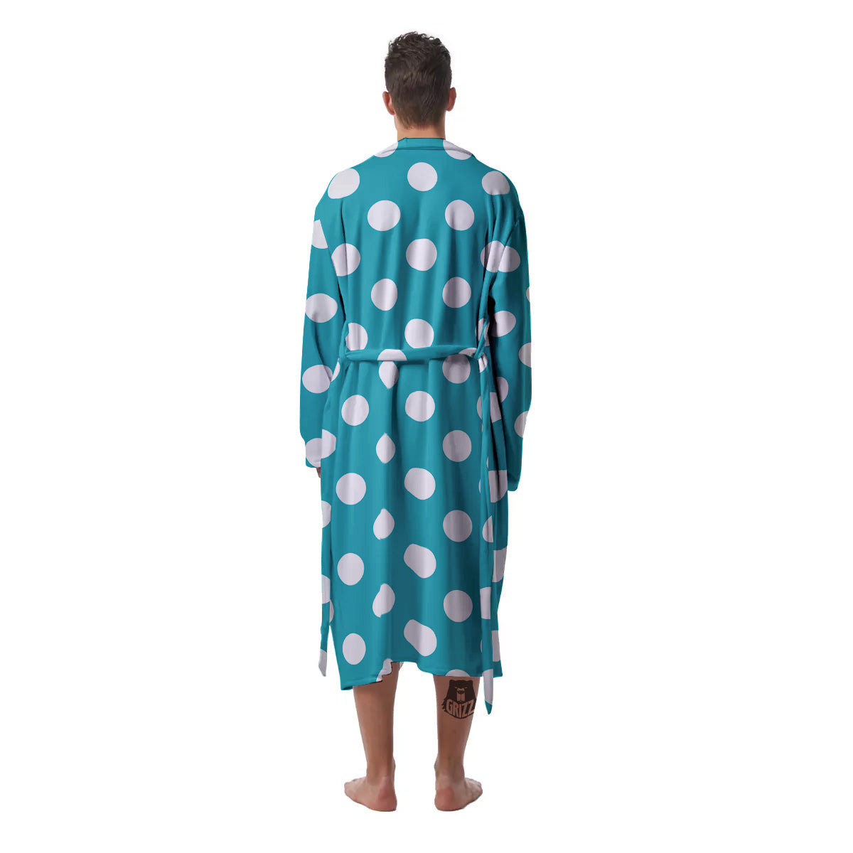 Aqua Color Polka Dot Print Pattern Men's Robe-grizzshop