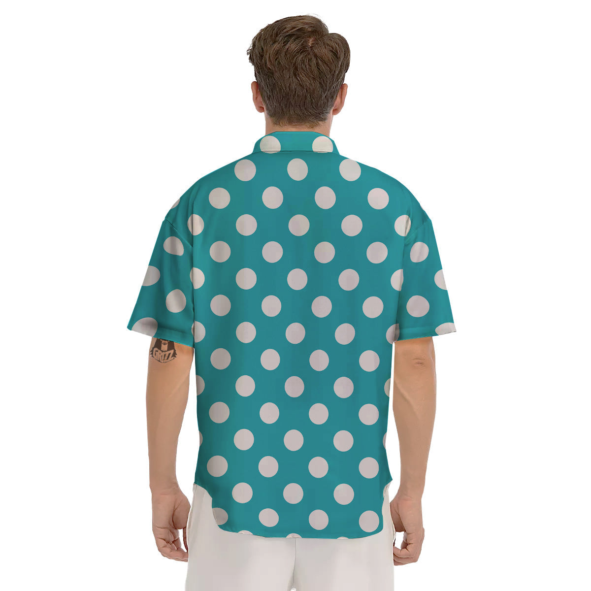 Aqua Color Polka Dot Print Pattern Men's Short Sleeve Shirts-grizzshop