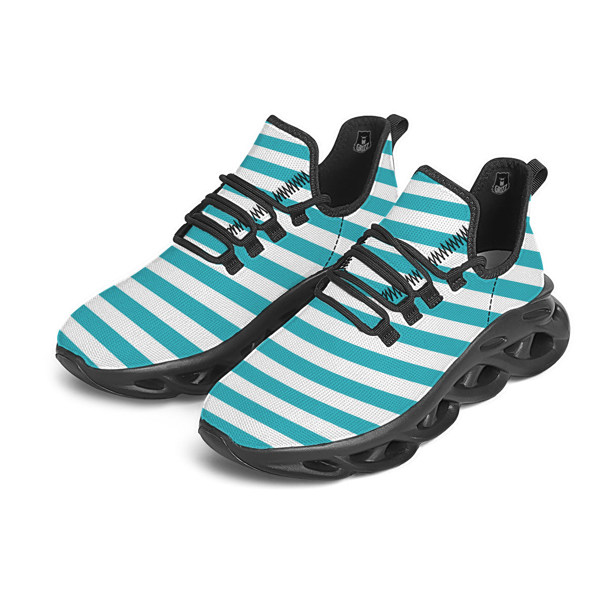 Aqua Color Striped Print Black Running Shoes-grizzshop