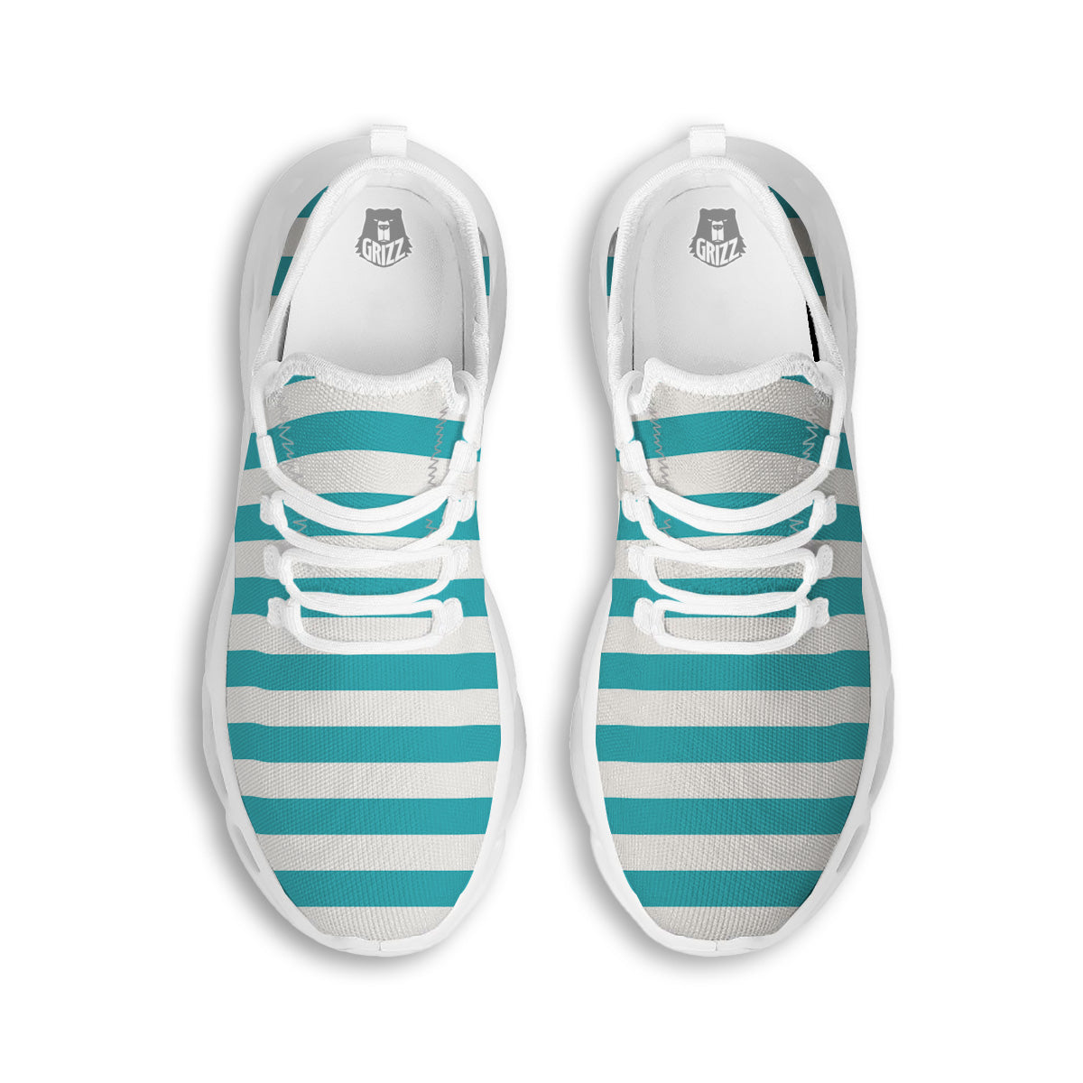 Aqua Color Striped Print White Running Shoes-grizzshop