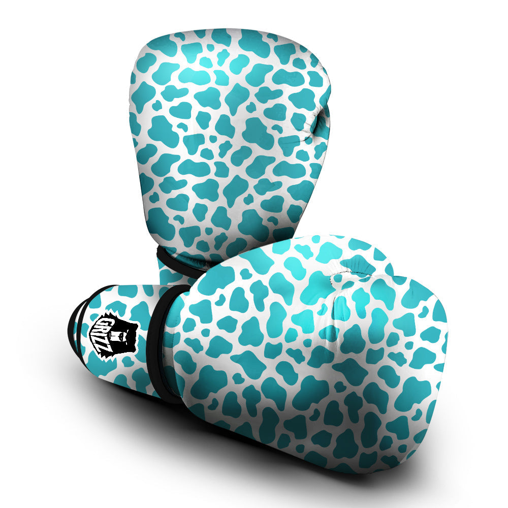 Aqua Cow Print Pattern Boxing Gloves-grizzshop