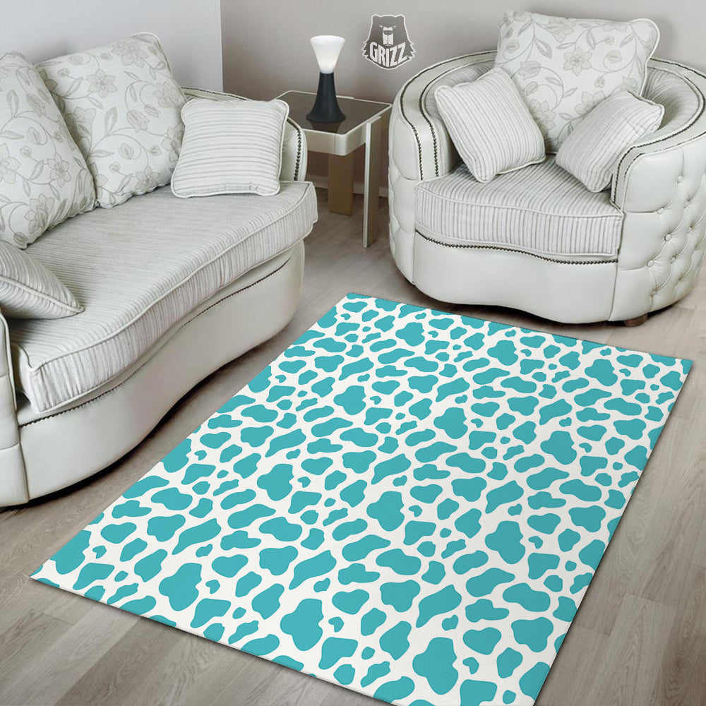 Aqua Cow Print Pattern Floor Mat-grizzshop