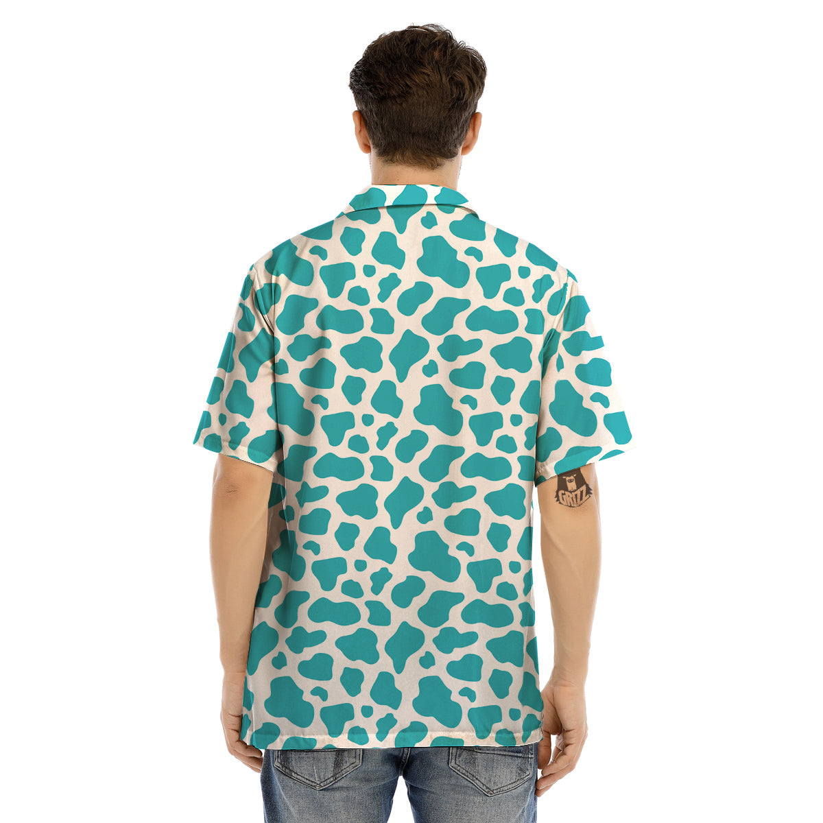 Aqua Cow Print Pattern Men’s Hawaiian Shirt-grizzshop