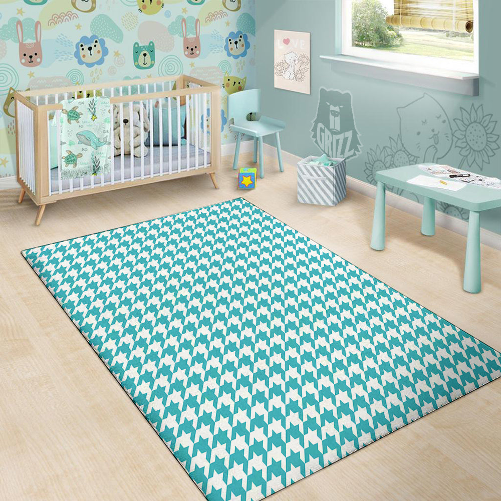 Aqua Houndstooth Print Floor Mat-grizzshop