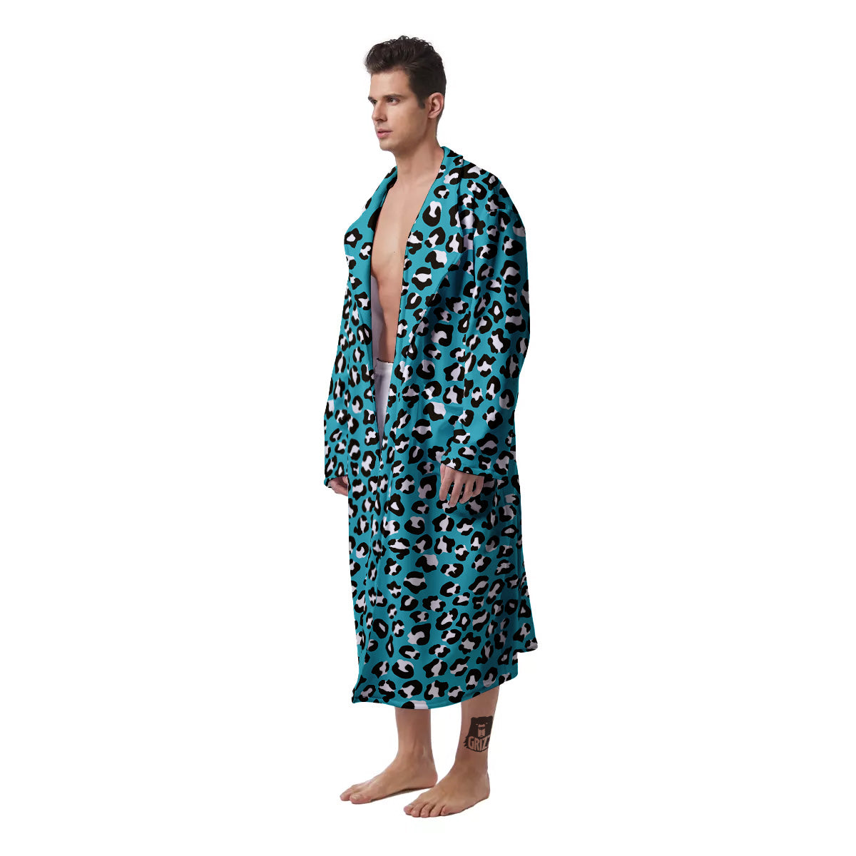 Aqua Leopard Print Pattern Men's Robe-grizzshop