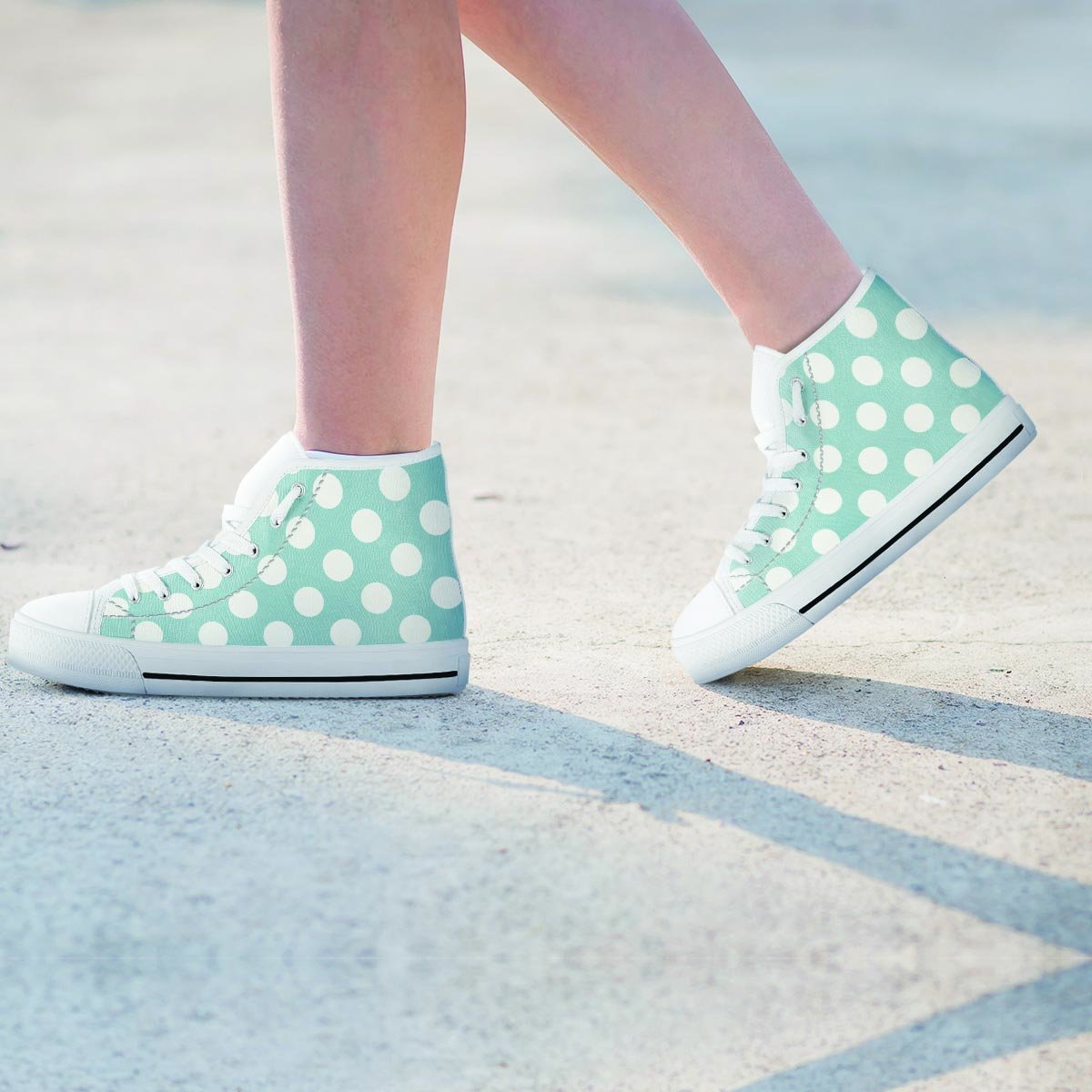 Aqua Polka Dot Women's High Top Shoes-grizzshop