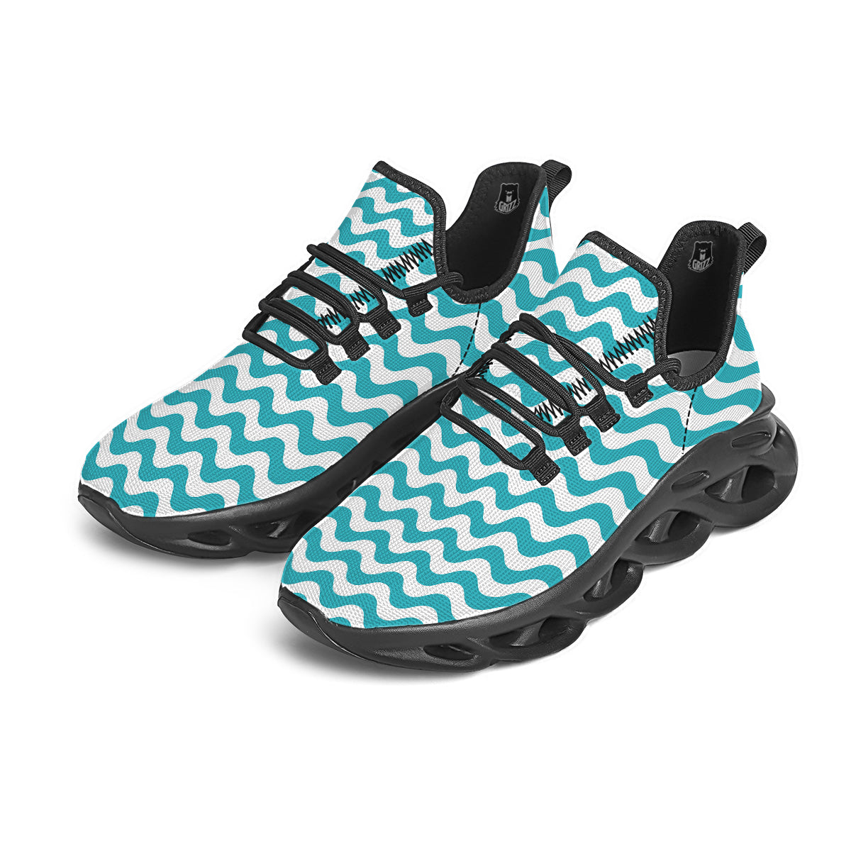 Aqua Wave Striped Print Black Running Shoes-grizzshop