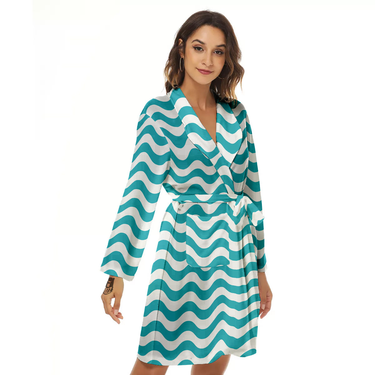 Aqua Wave Striped Print Women's Robe-grizzshop