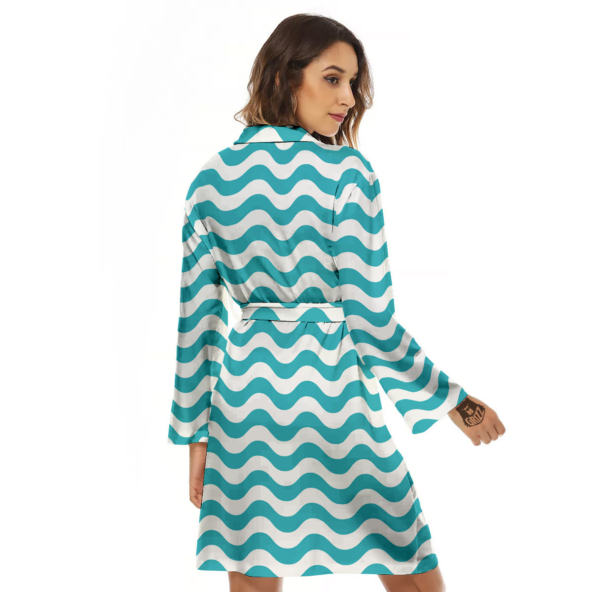 Aqua Wave Striped Print Women's Robe-grizzshop