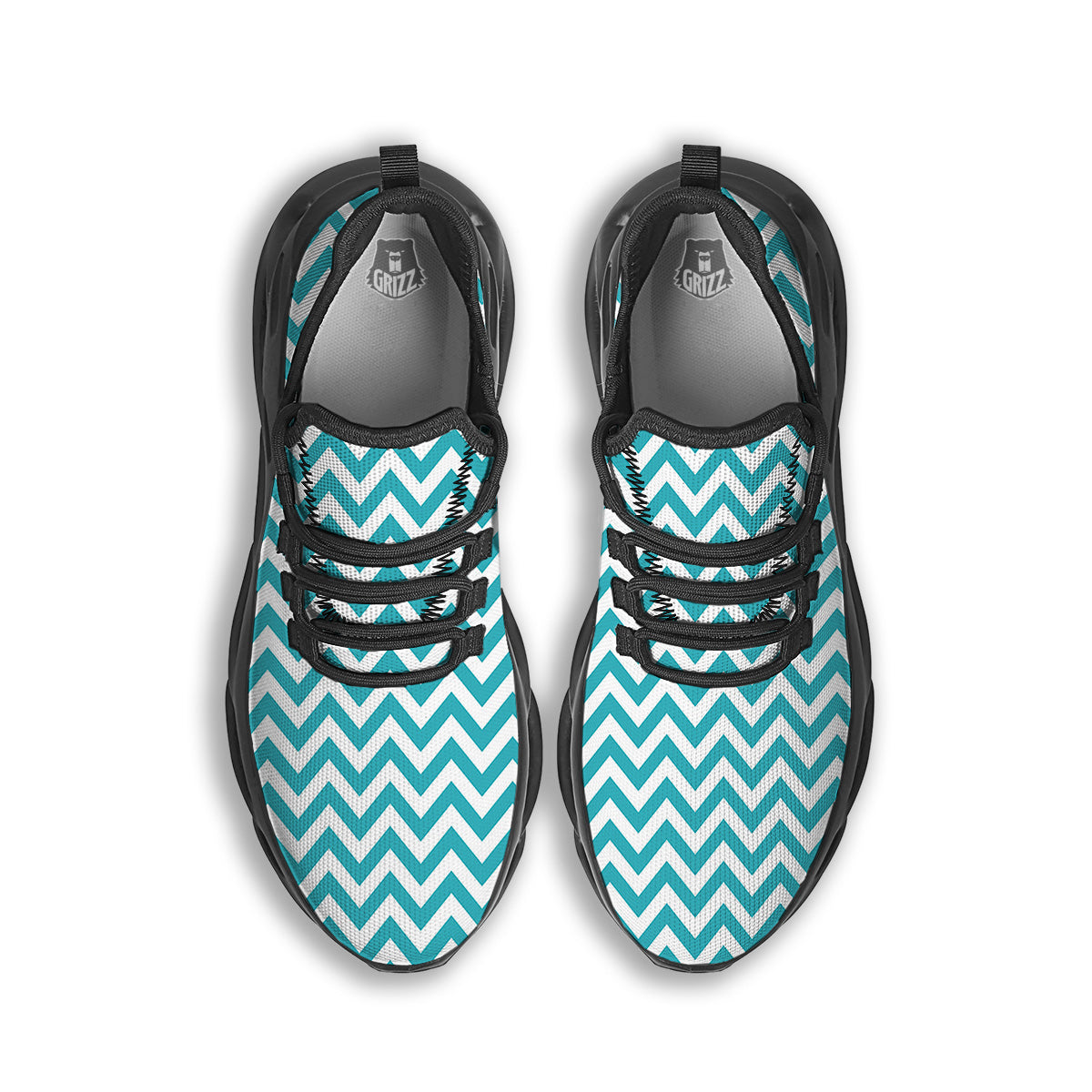Aqua Zigzag Print Pattern Black Running Shoes-grizzshop