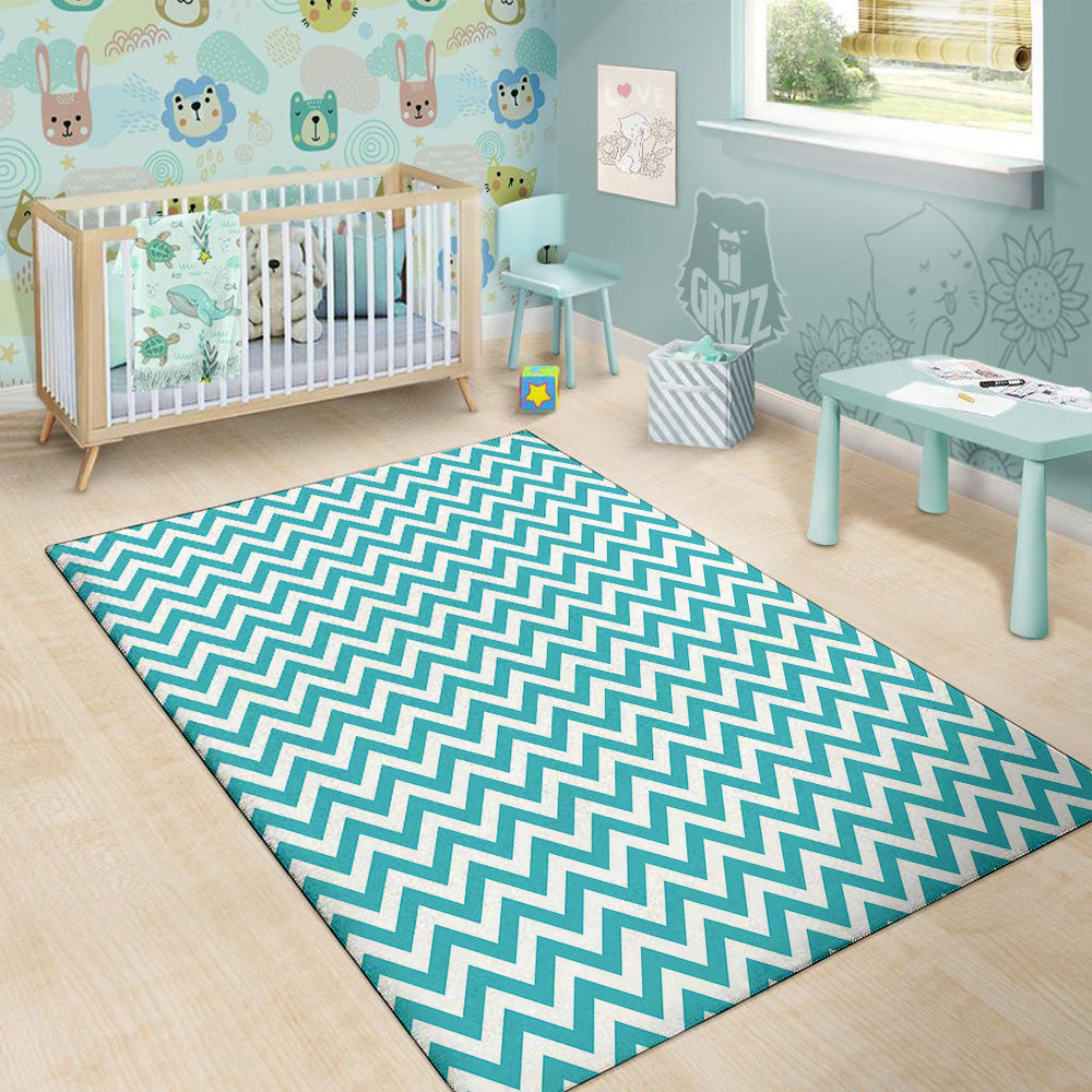 Aqua Zigzag Print Pattern Floor Mat-grizzshop