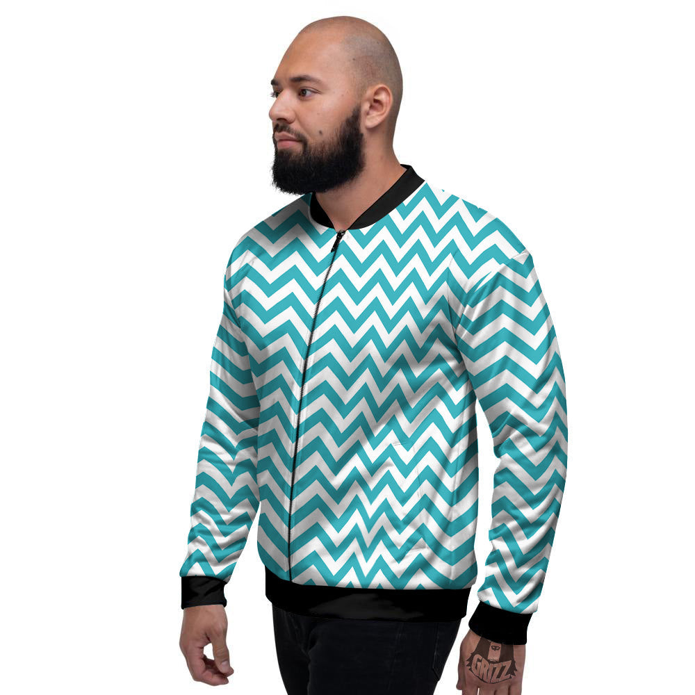 Aqua Zigzag Print Pattern Men's Bomber Jacket-grizzshop