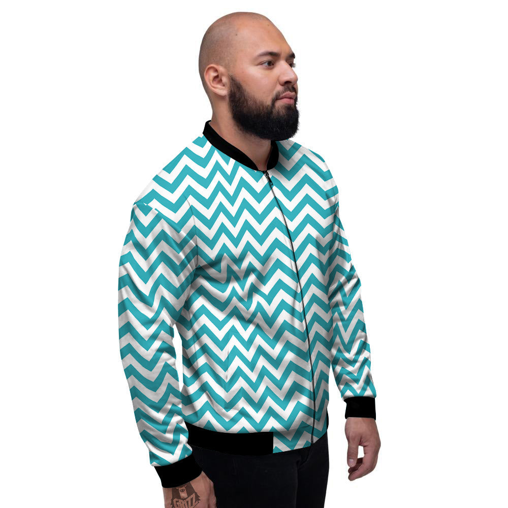 Aqua Zigzag Print Pattern Men's Bomber Jacket-grizzshop