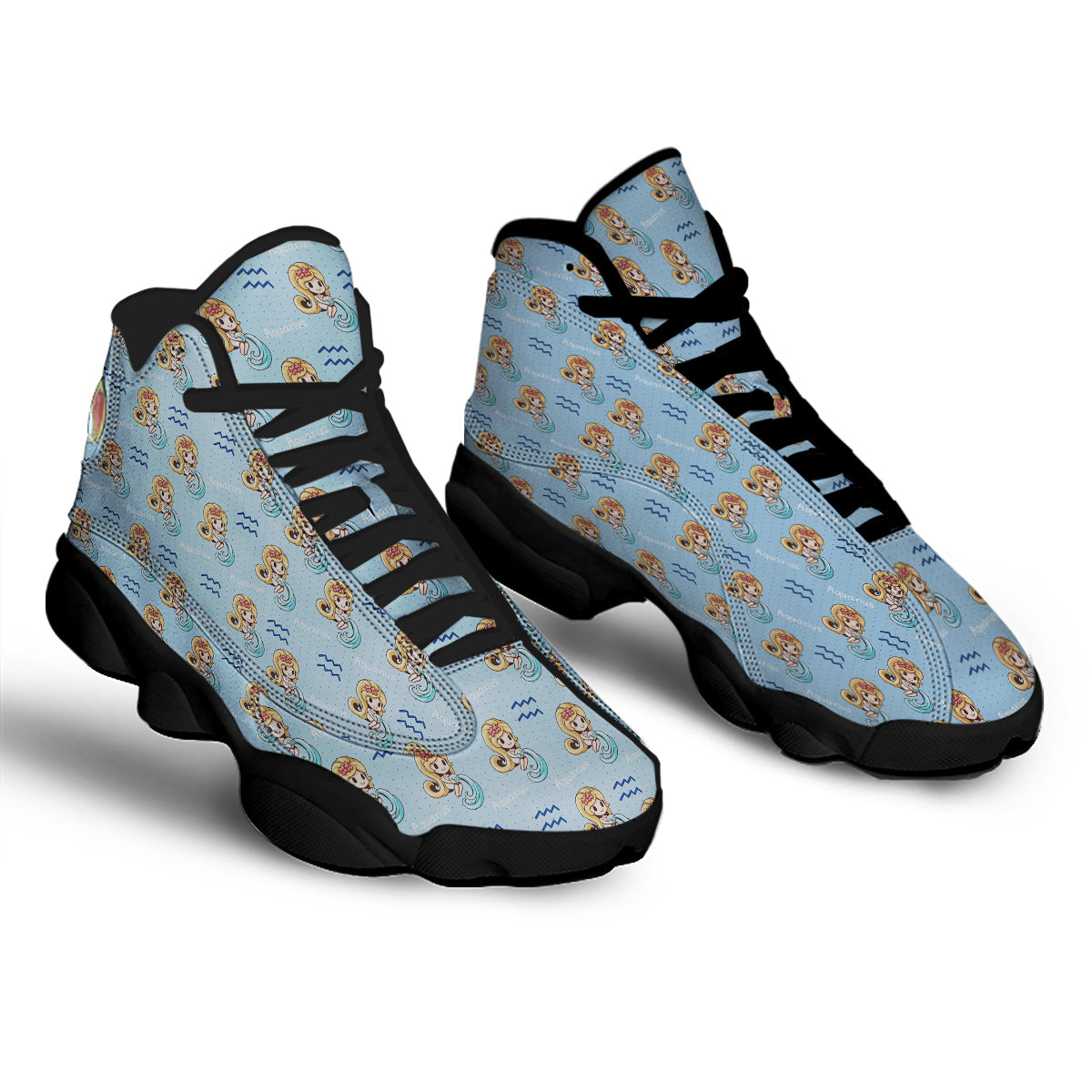 Aquarius Cute Cartoon Print Pattern Black Basketball Shoes-grizzshop
