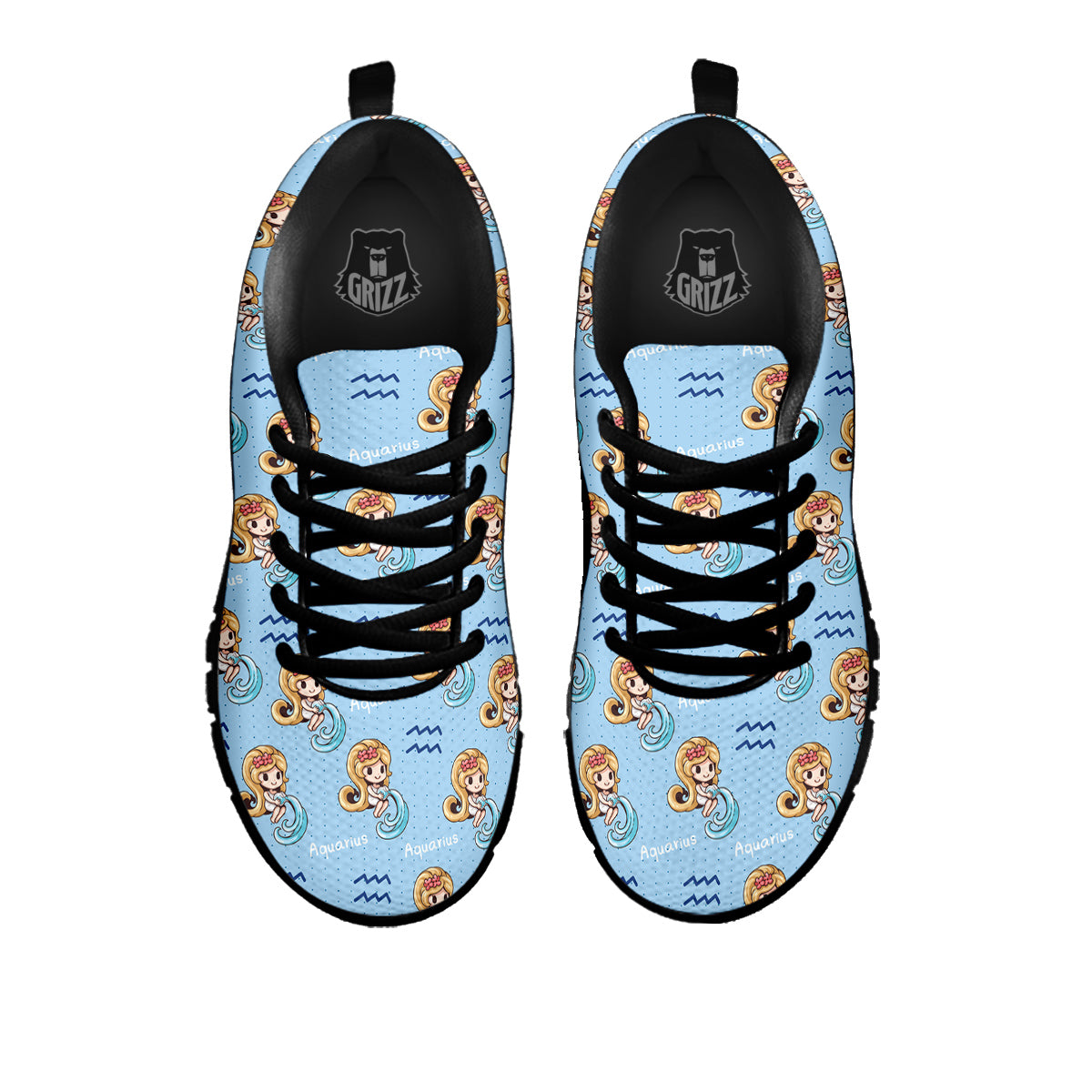 Aquarius Cute Cartoon Print Pattern Black Sneaker-grizzshop