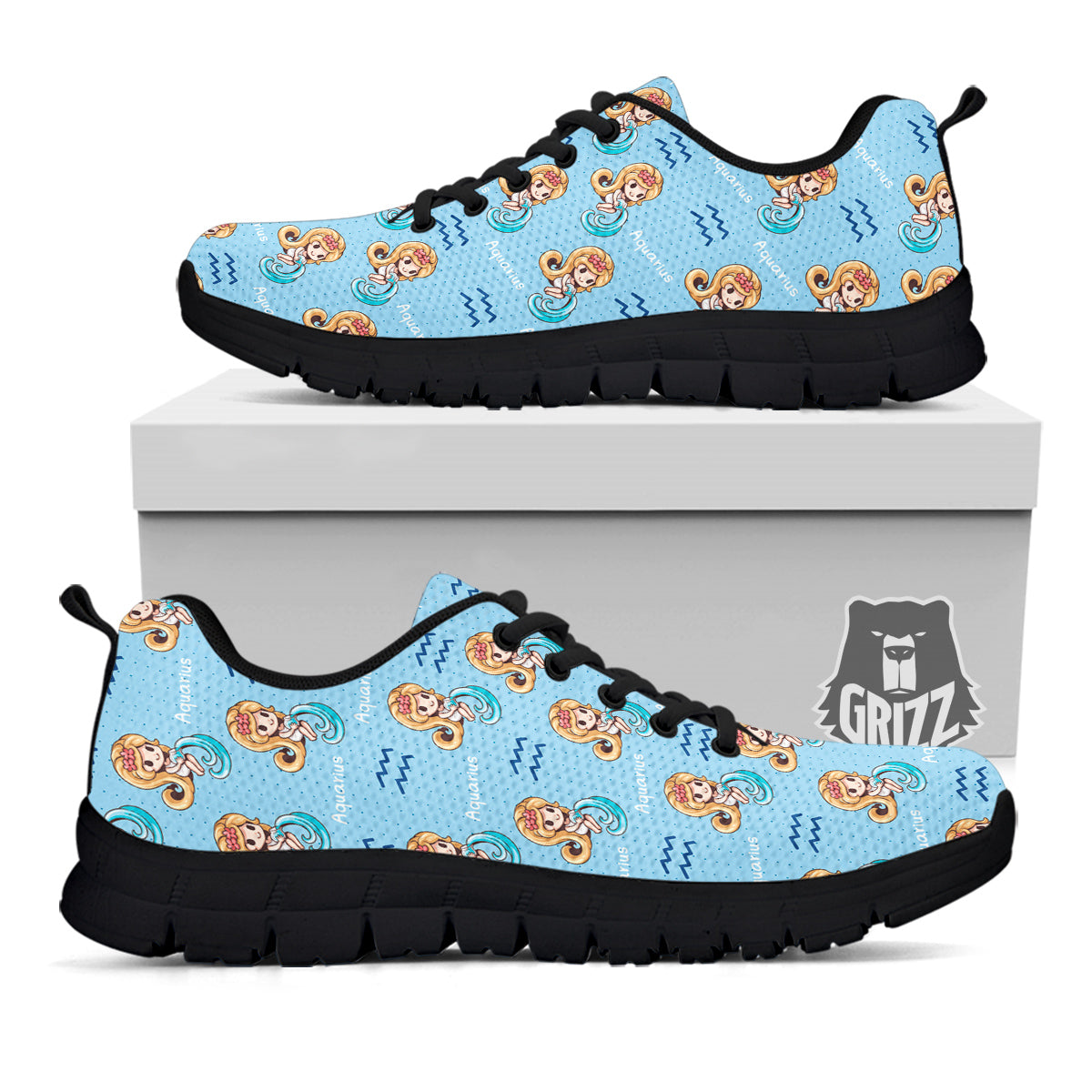 Aquarius Cute Cartoon Print Pattern Black Sneaker-grizzshop